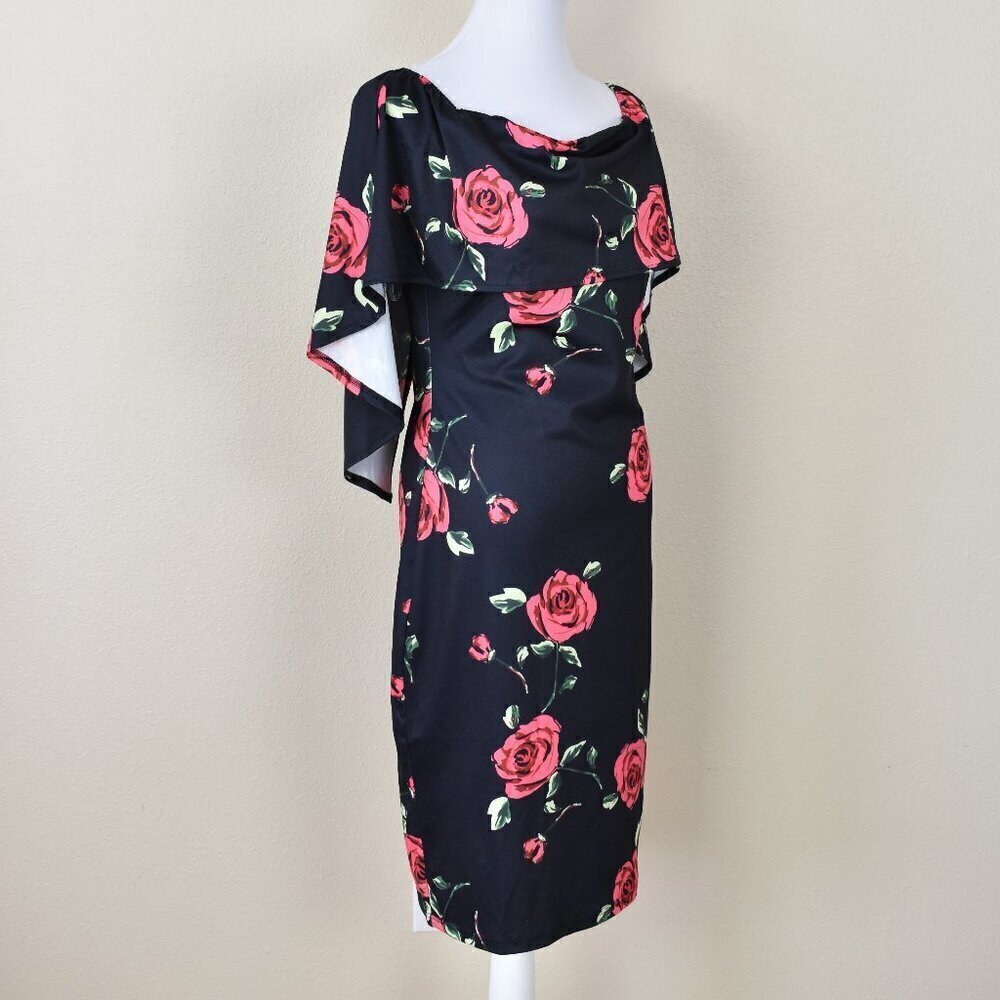 Grace Karin Off Shoulder Floral Cape Sheath Dress NEW - M - Picture 9 of 10